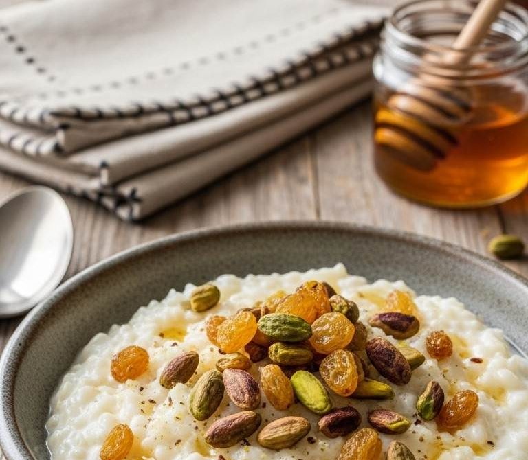 Cardamom & Rose Rice Pudding (with Pistachios & Raisins)
