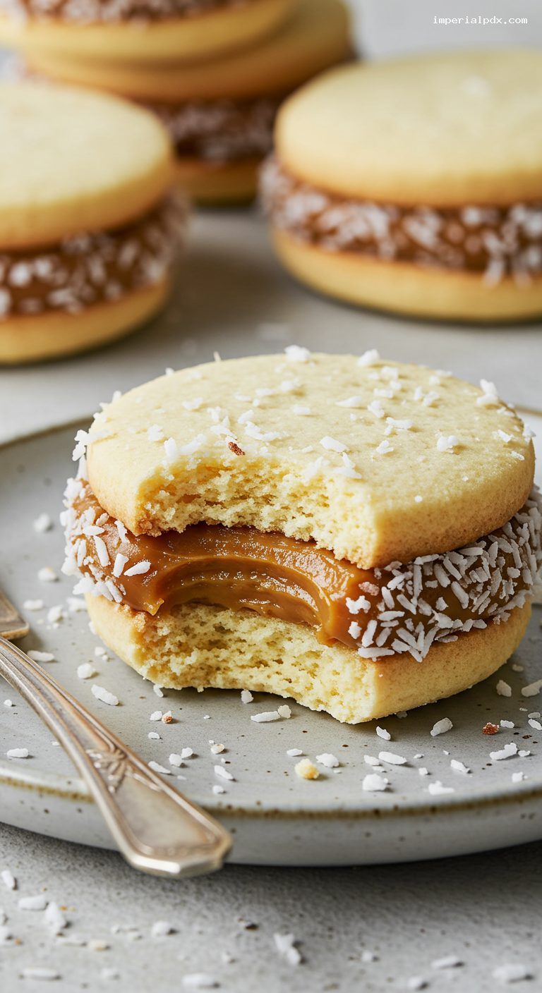 Alfajores de Maicena with Dulce de Leche and Coconut – Closeup