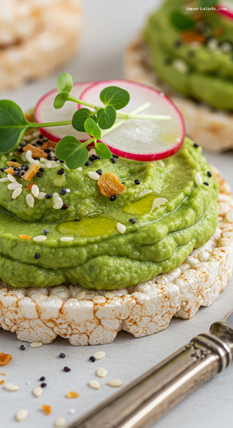 Avocado Everything Rice Cakes with Lemon and Olive Oil – Closeup