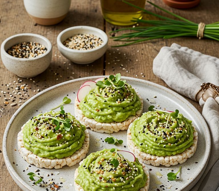 Avocado Everything Rice Cakes with Lemon and Olive Oil