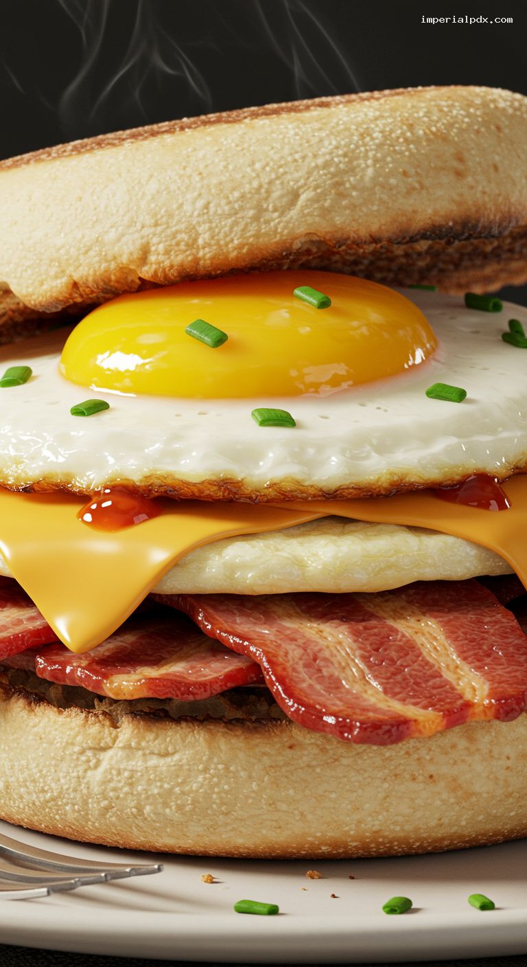 Bacon, Egg, and Cheese English Muffin Sandwich – Closeup