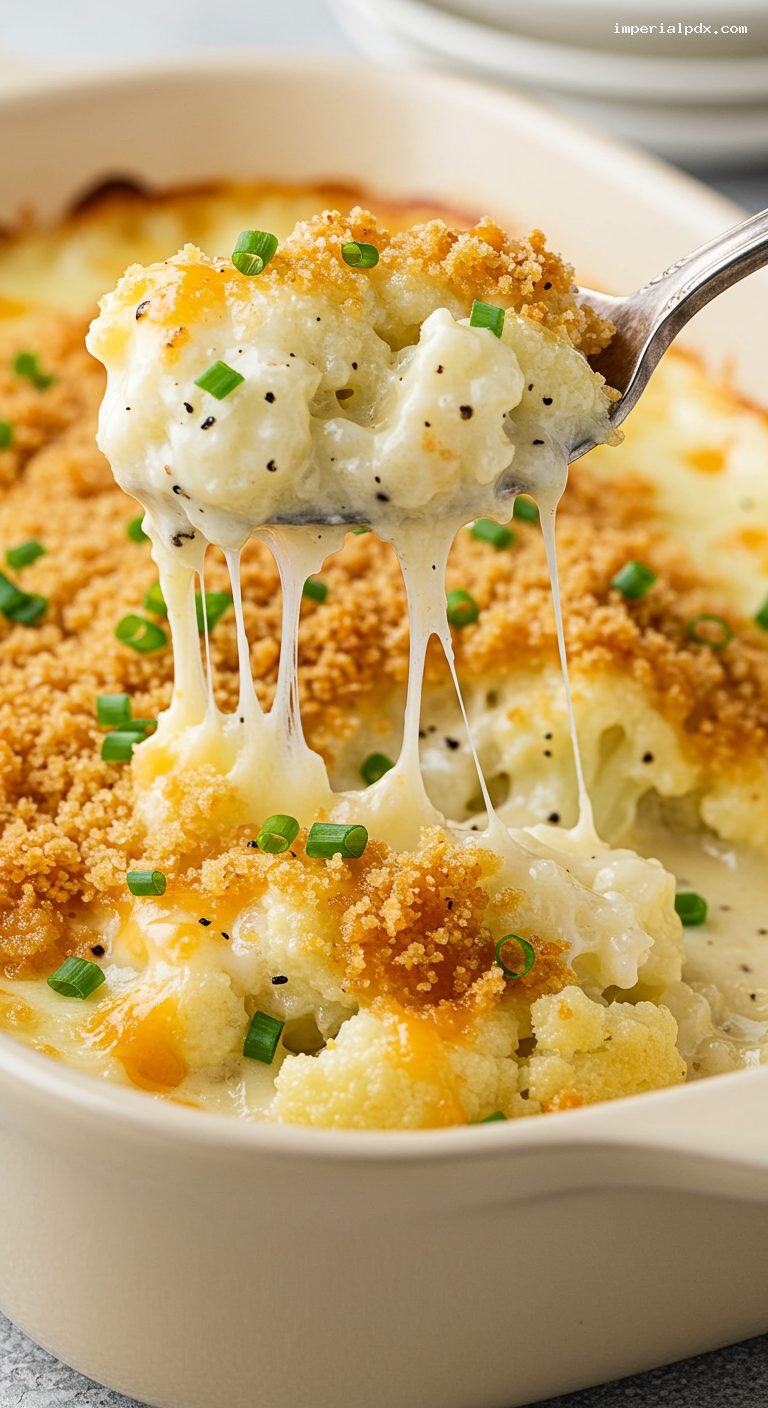 Baked Cauliflower Cheese with Mustard Cheddar Sauce – Closeup
