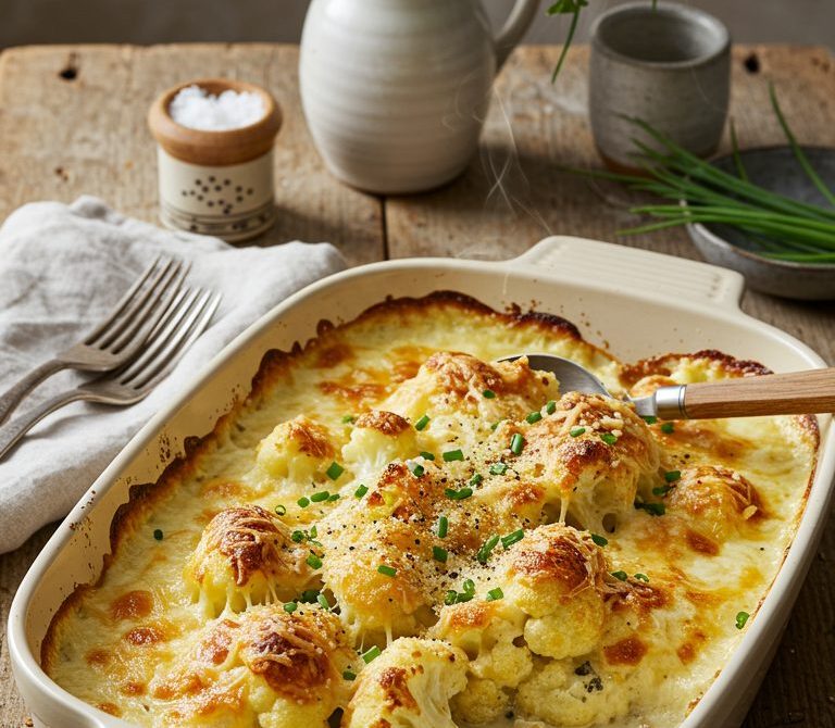 Baked Cauliflower Cheese with Mustard Cheddar Sauce