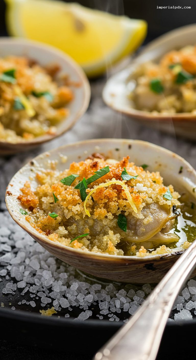 Baked Clams Oreganata with Garlic-Herb Breadcrumbs – Closeup