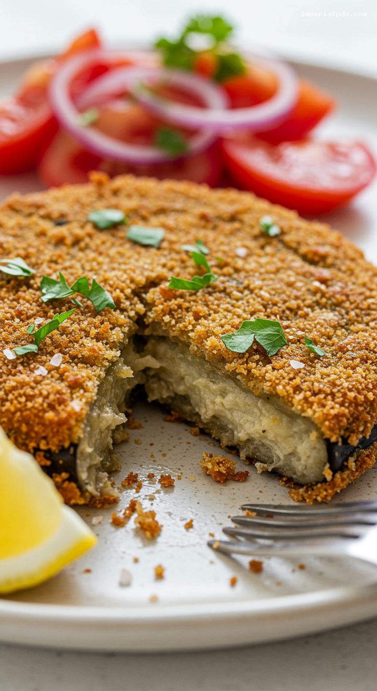 Baked Eggplant Milanesa with Garlic-Parsley Crumbs – Closeup