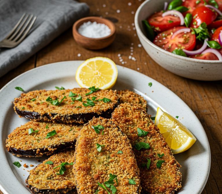 Baked Eggplant Milanesa with Garlic-Parsley Crumbs