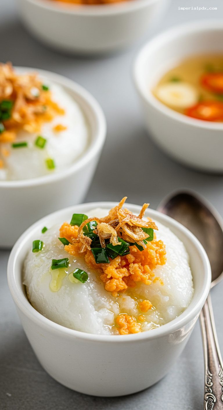 Bánh Bèo with Shrimp, Scallion Oil, and Crispy Shallots – Closeup