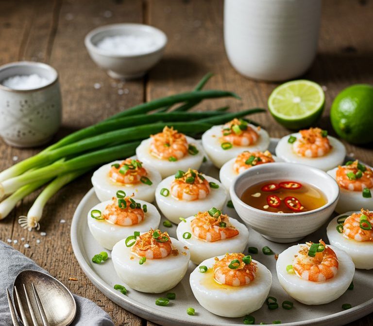 Bánh Bèo with Shrimp, Scallion Oil, and Crispy Shallots