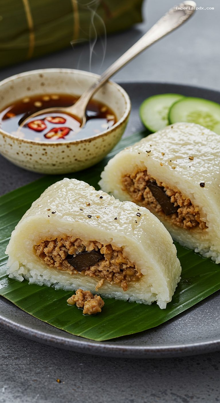 Banh Gio with Peppery Pork and Wood Ear Mushrooms – Closeup