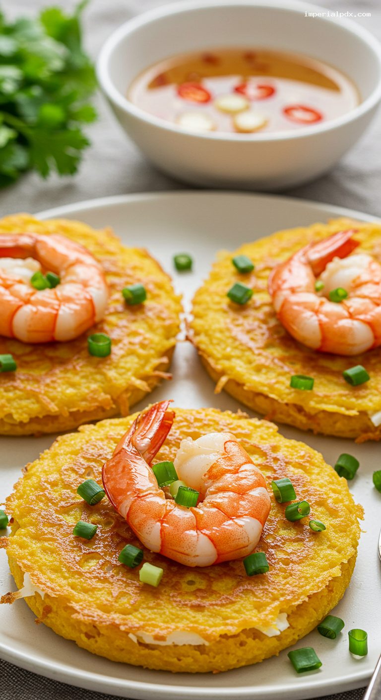 Bánh Khọt: Crispy Turmeric Coconut Shrimp Pancakes – Closeup