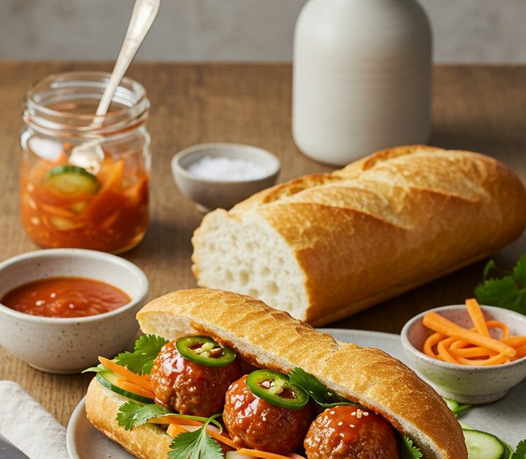 Banh Mi Xiu Mai with Pork Meatballs and Pickled Veggies
