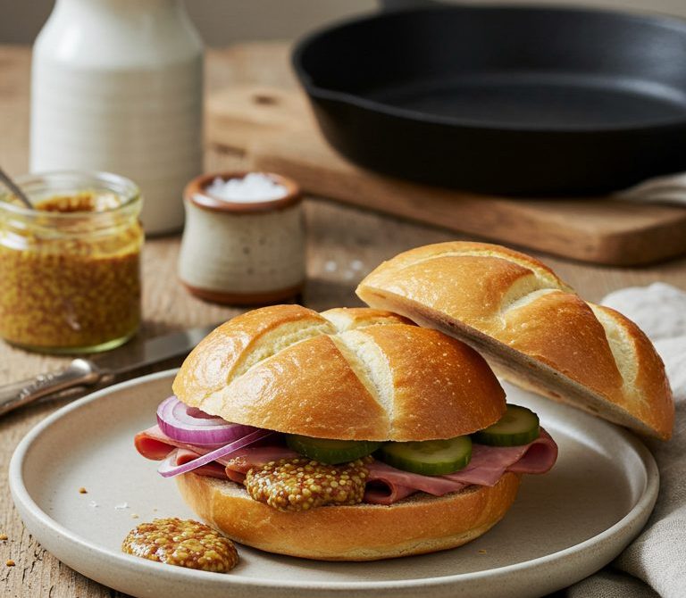 Bavarian Leberkäse Semmel with Sweet Mustard