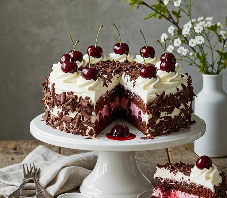 Black Forest Cake with Cherries and Whipped Cream