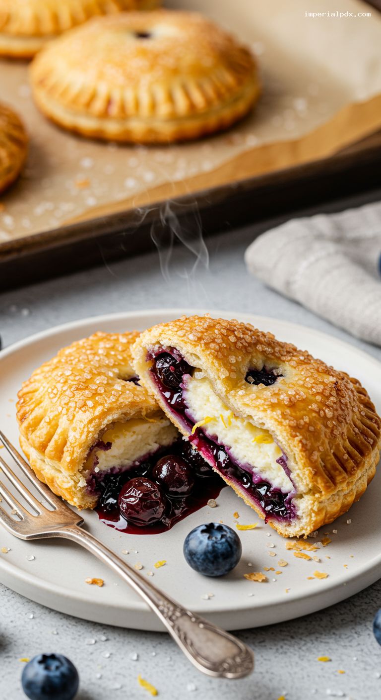 Blueberry Cream Cheese Hand Pies with Turbinado Crunch – Closeup