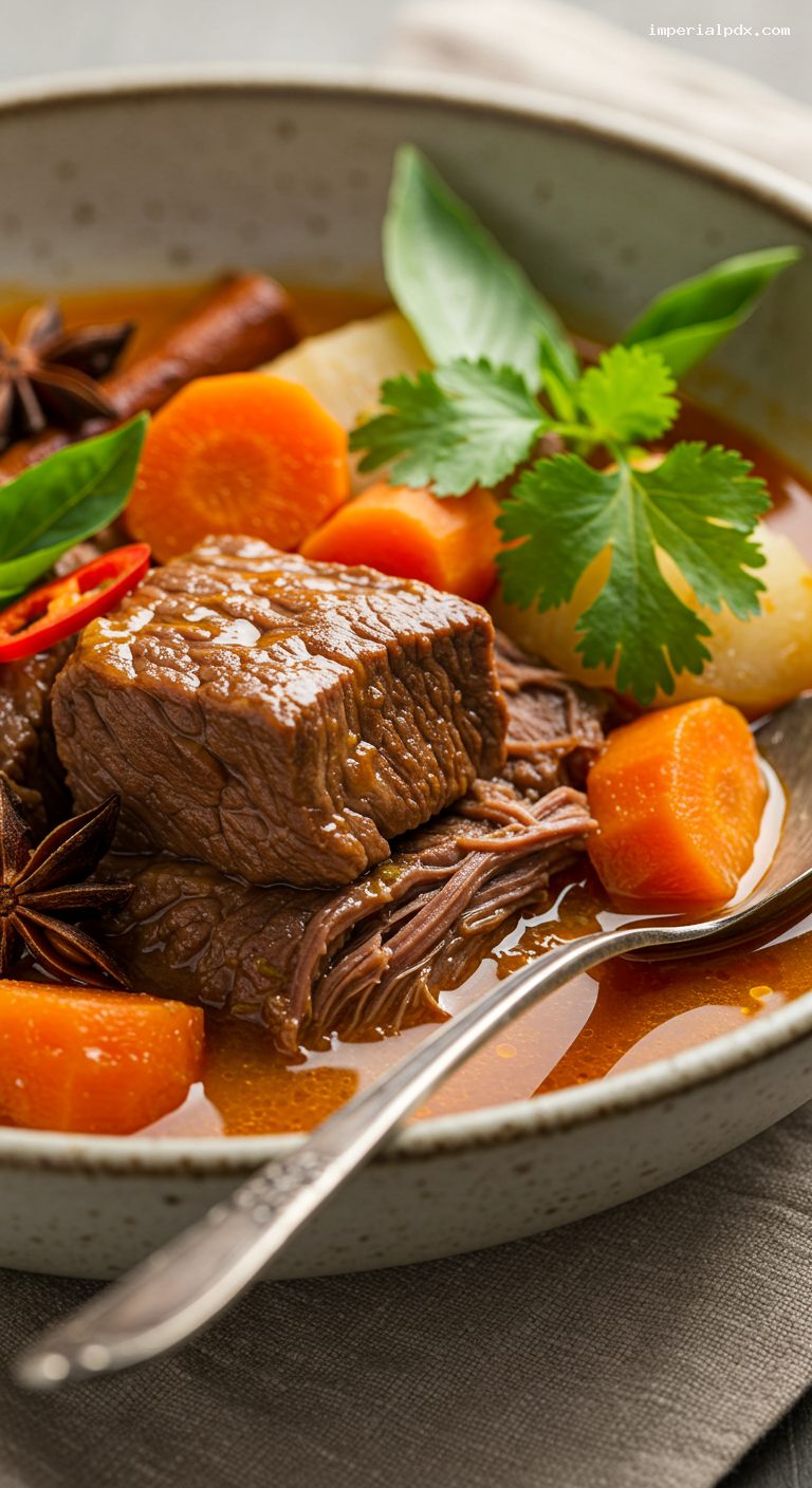 Bo Kho Vietnamese Beef Stew with Lemongrass and Star Anise – Closeup