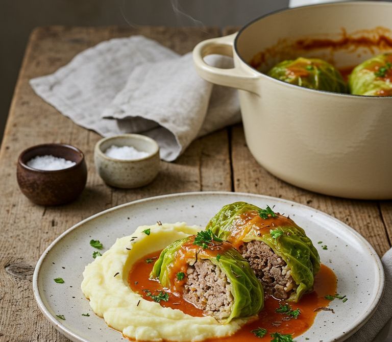 Braised Krautwickel: Cabbage Rolls with Tomato-Caraway Gravy