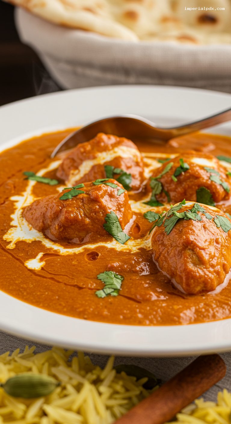 British-Style Chicken Tikka Masala with Pilau Rice – Closeup