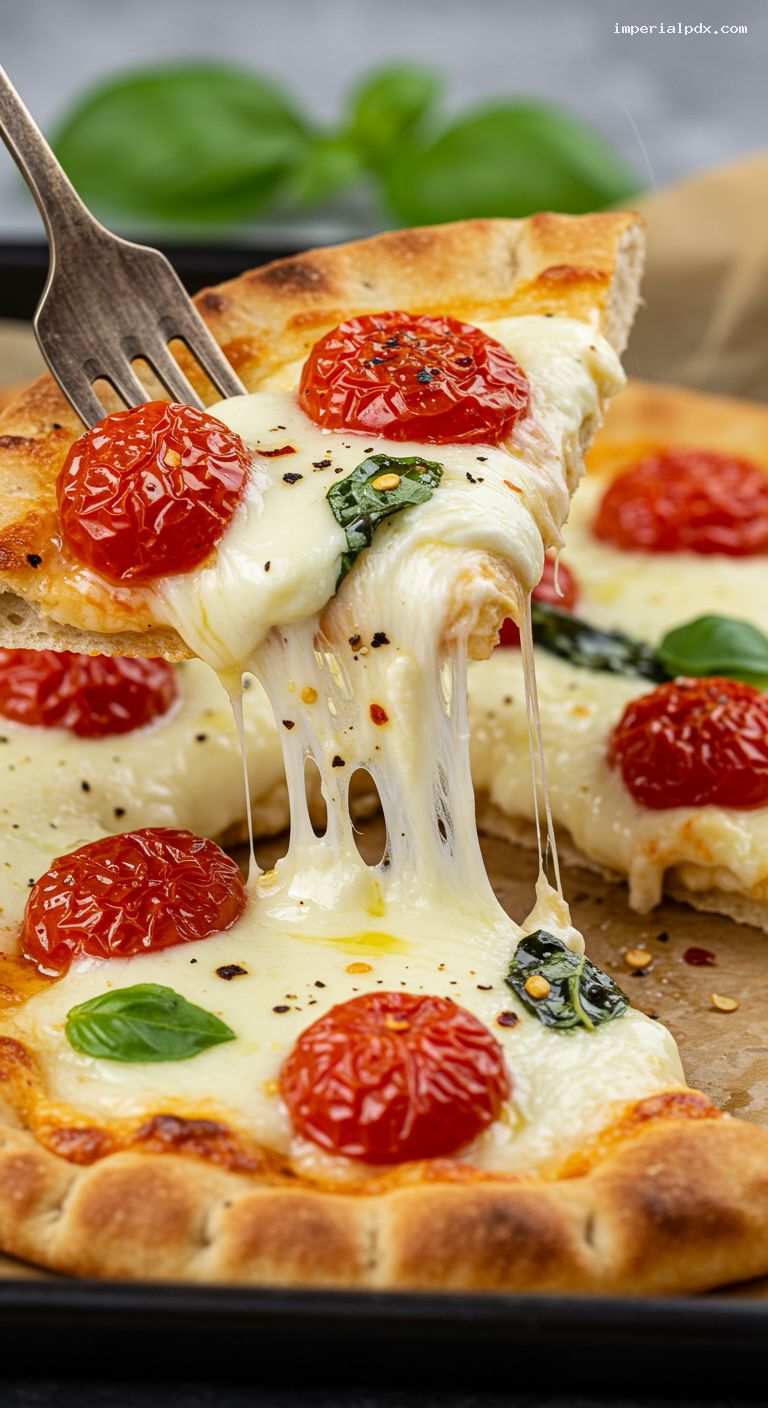 Broiled Caprese Pita Pan Pizzas – Closeup