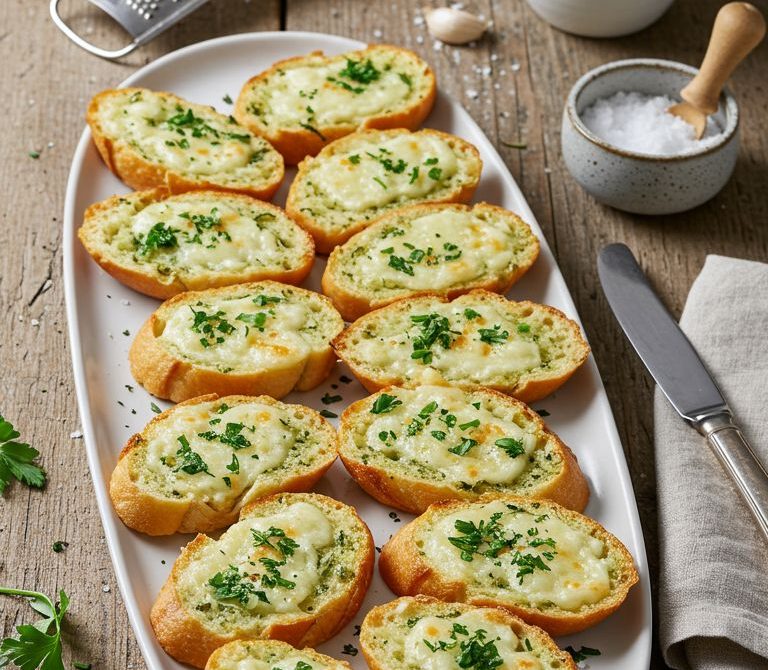Broiled Cheesy Garlic Bread with Mozzarella and Parmesan