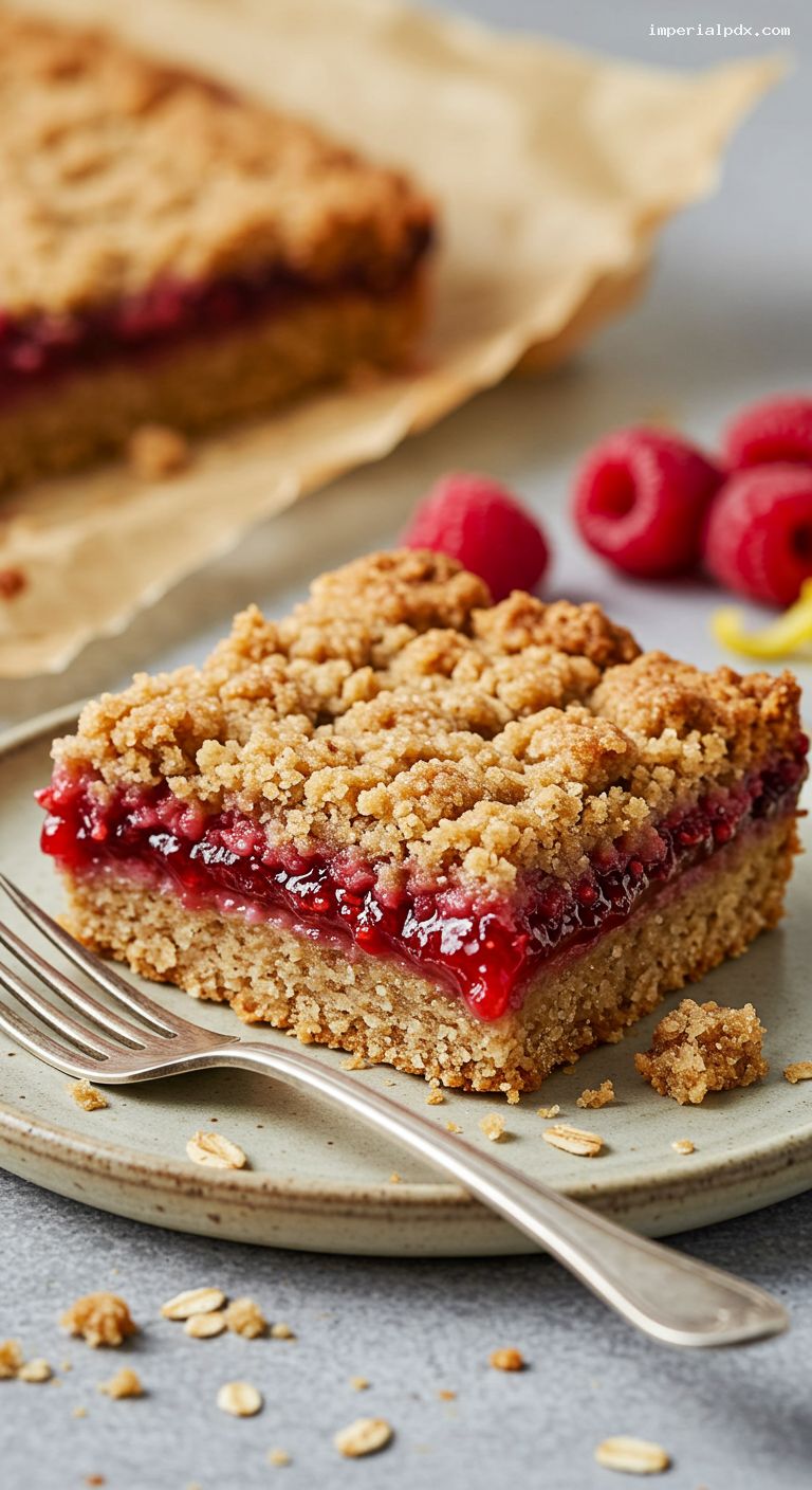 Brown Butter Raspberry Oatmeal Jam Squares – Closeup