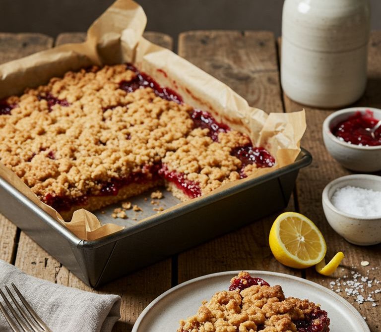 Brown Butter Raspberry Oatmeal Jam Squares