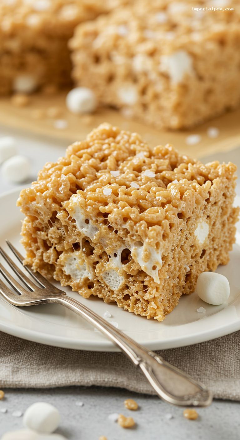 Brown Butter Rice Krispie Treats with Sea Salt – Closeup