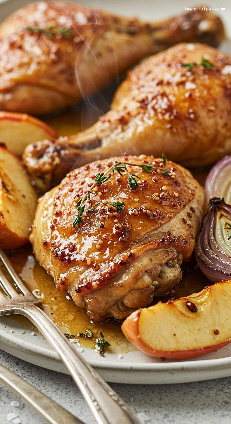 Brown Sugar Dijon Baked Chicken with Apples and Onions – Closeup