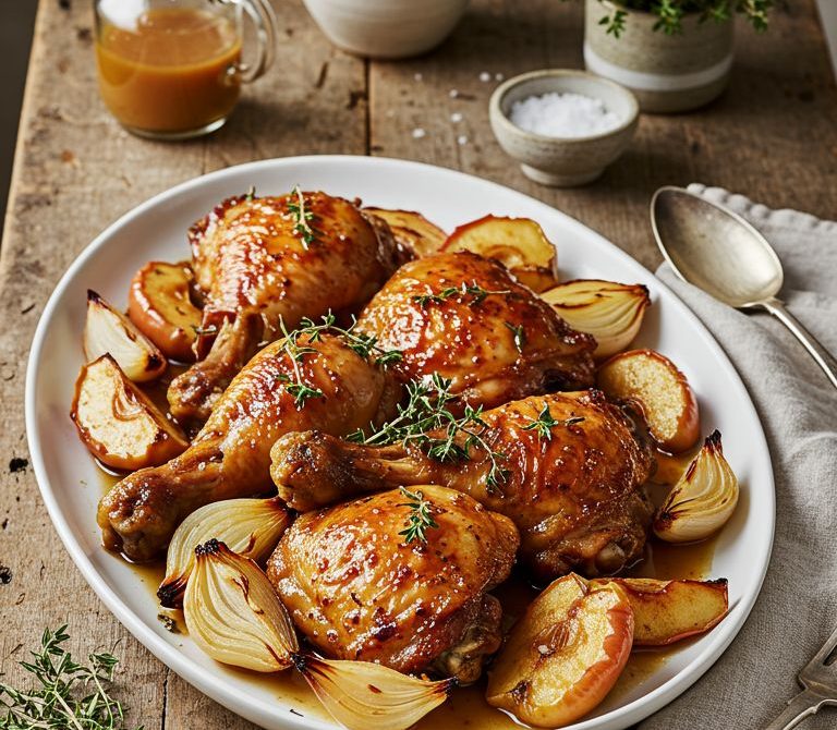 Brown Sugar Dijon Baked Chicken with Apples and Onions