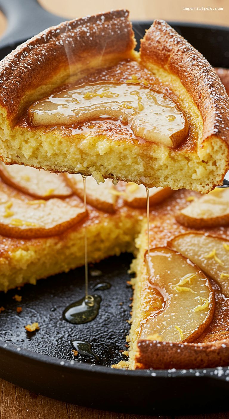 Brown Sugar Pear Skillet Dutch Baby – Closeup