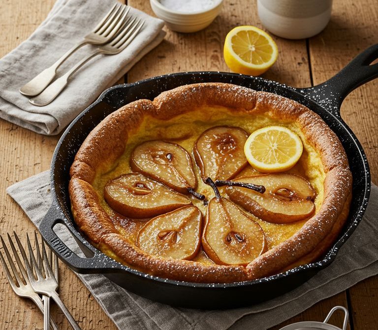Brown Sugar Pear Skillet Dutch Baby