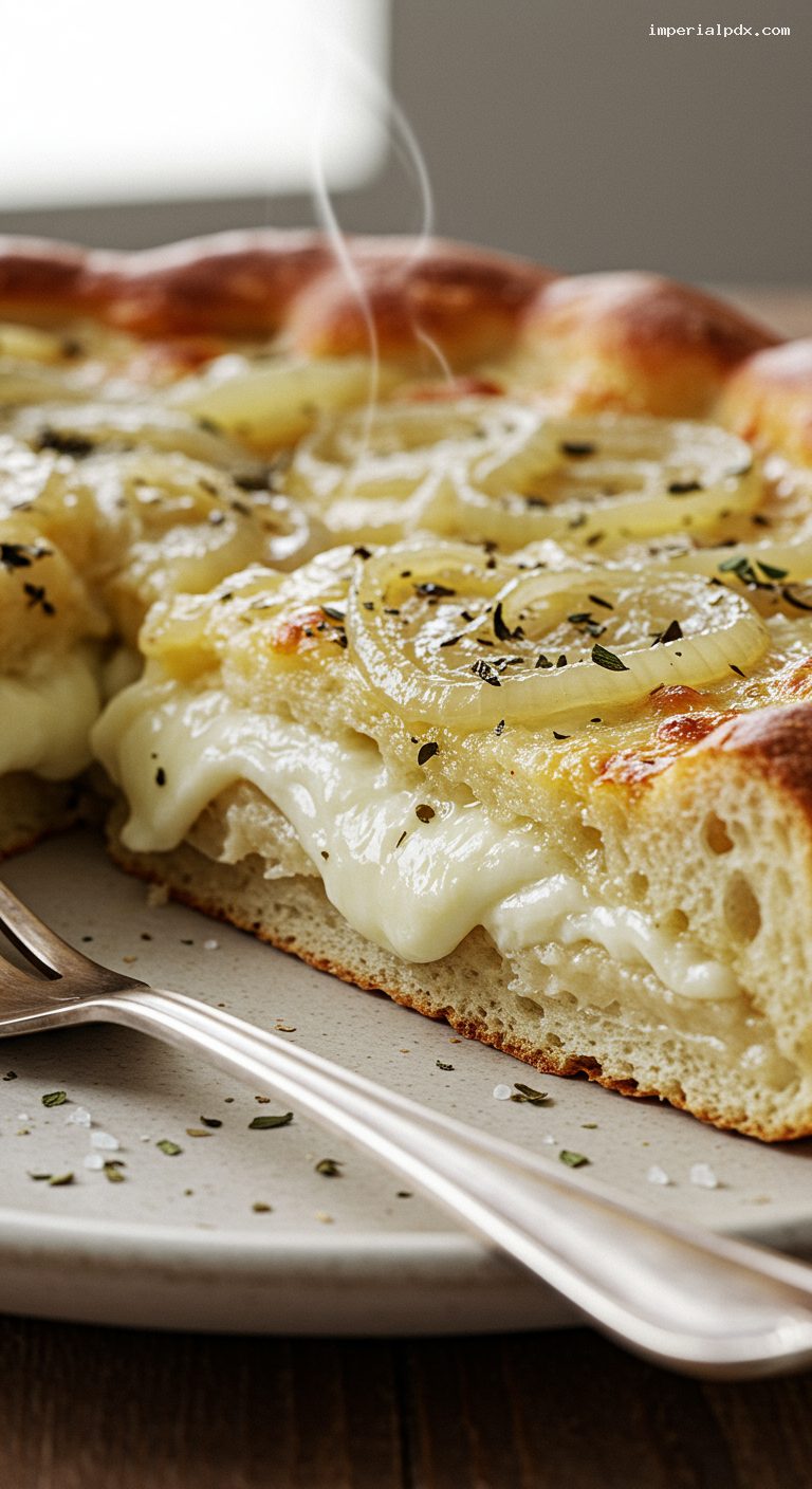 Buenos Aires-Style Fugazzeta Rellena with Sweet Onions – Closeup