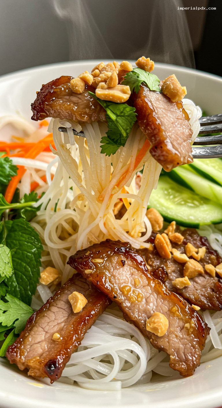 Bun Thit Nuong with Lemongrass Pork and Nuoc Cham – Closeup