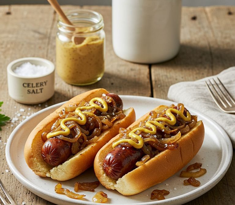 Butter-Seared Hot Dog with Caramelized Onions