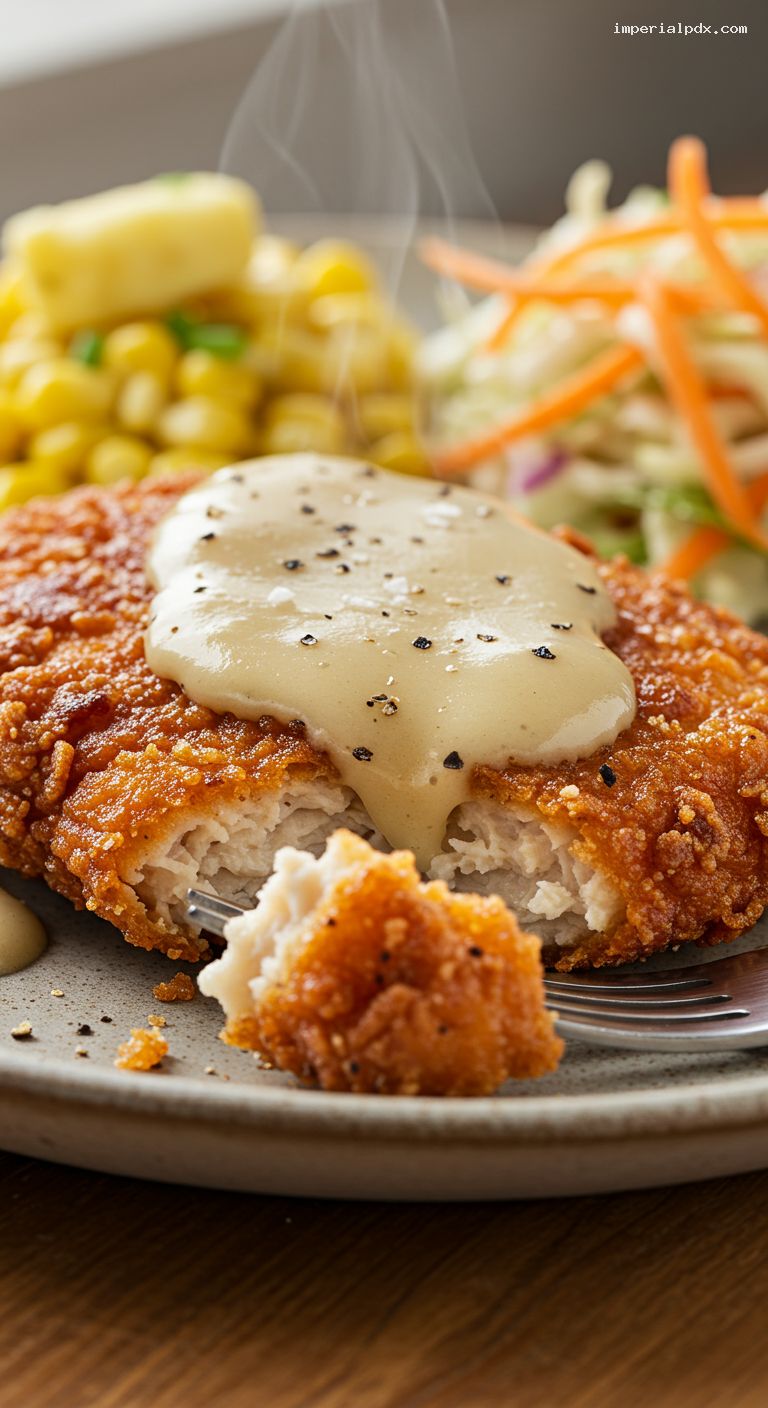 Buttermilk Fried Chicken Cutlets with Pan Gravy and Slaw – Closeup
