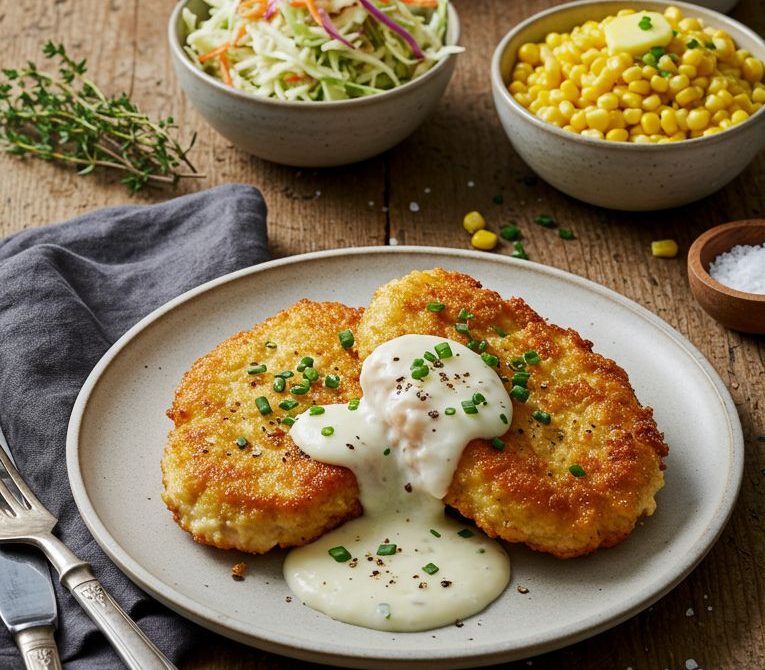 Buttermilk Fried Chicken Cutlets with Pan Gravy and Slaw