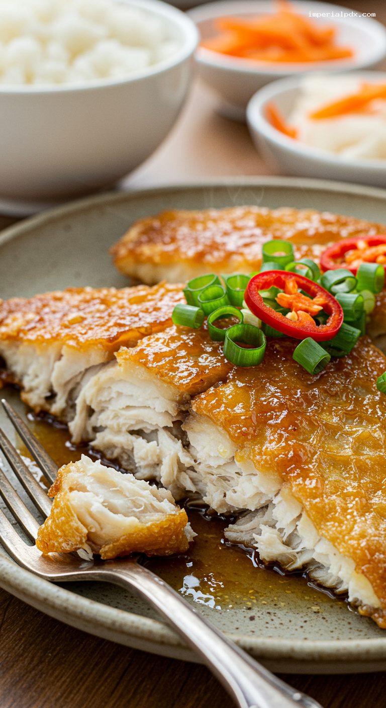 Cá Chiên Nước Mắm with Scallions and Chilies – Closeup