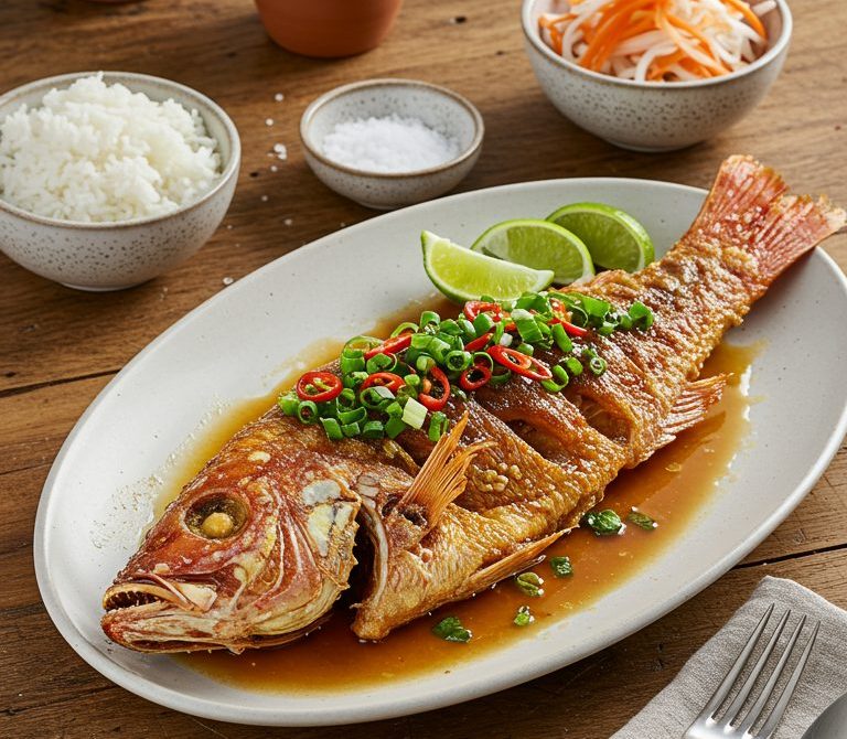 Cá Chiên Nước Mắm with Scallions and Chilies