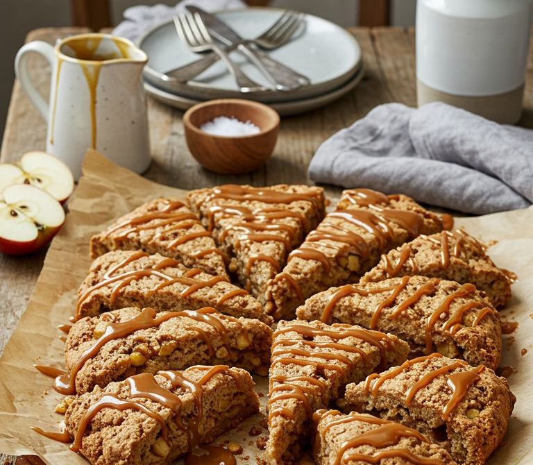 Caramel Apple Slab Scones with Quick Caramel Drizzle