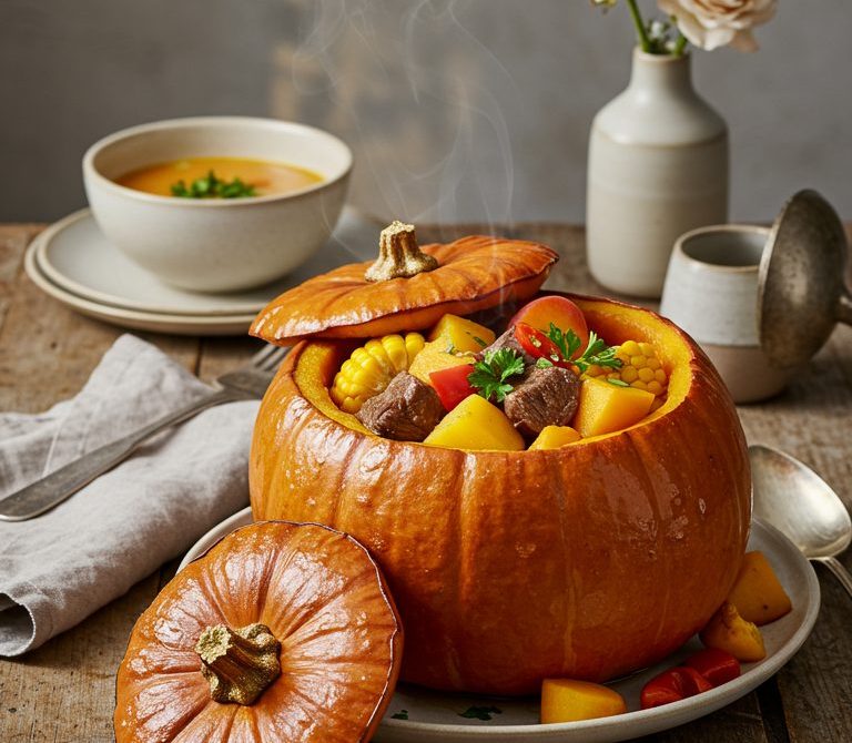 Carbonada en Zapallo: Sweet-Savory Beef Stew in Pumpkin