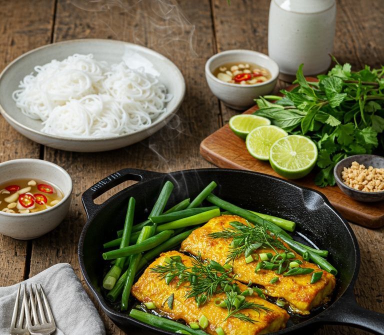 Cha Ca La Vong (Turmeric-Galangal Fish with Dill)