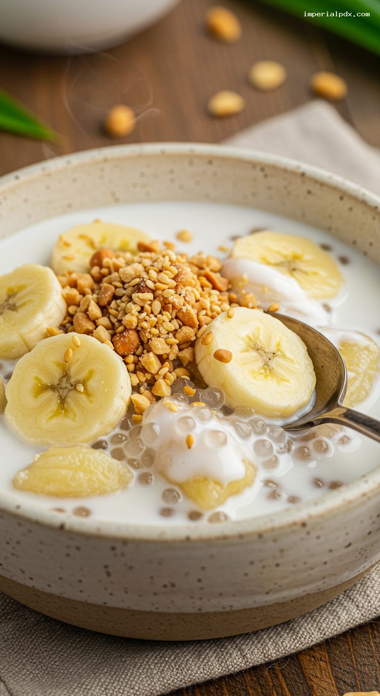 Che Chuoi: Warm Bananas in Coconut Tapioca – Closeup