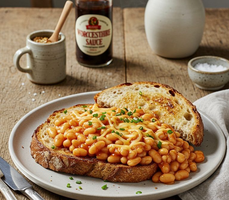 Cheesy Beans on Toast with Mustard and Chives