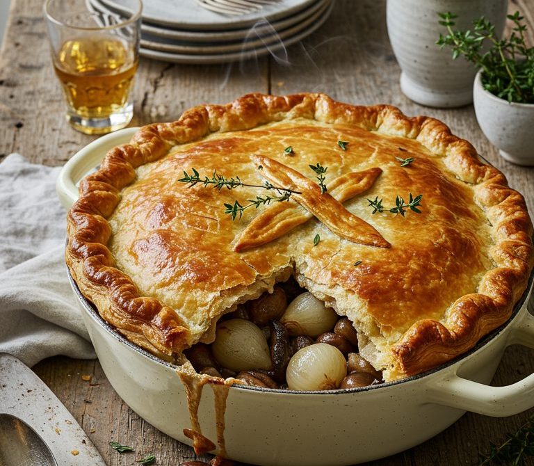 Chestnut and Mushroom Pot Pie with Sherry and Pearl Onions