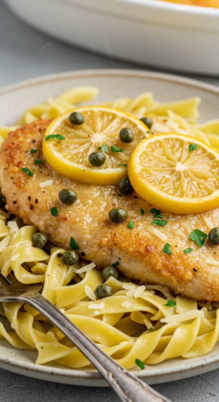 Chicken Piccata Casserole with Roasted Lemons – Closeup