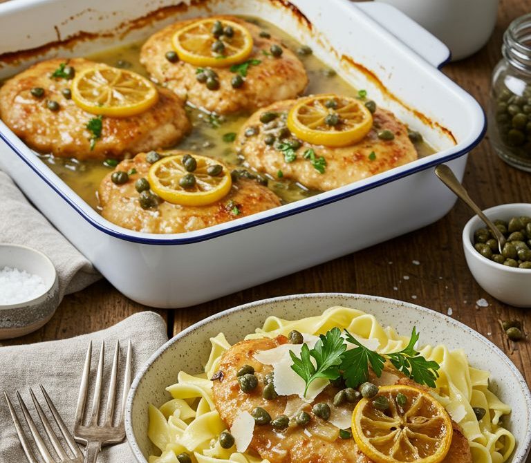 Chicken Piccata Casserole with Roasted Lemons