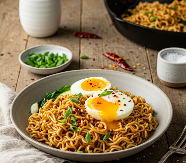 Chili-Honey Butter Skillet Ramen with Jammy Egg