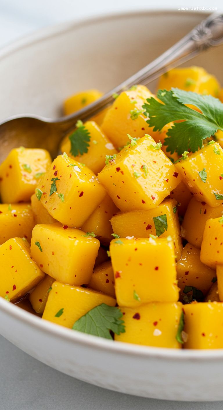 Chili-Lime Mango Bowl with Flaky Salt – Closeup