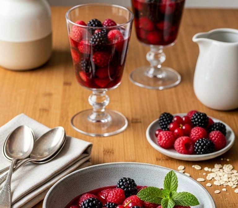 Chilled Rote Grütze with Vanilla Sauce