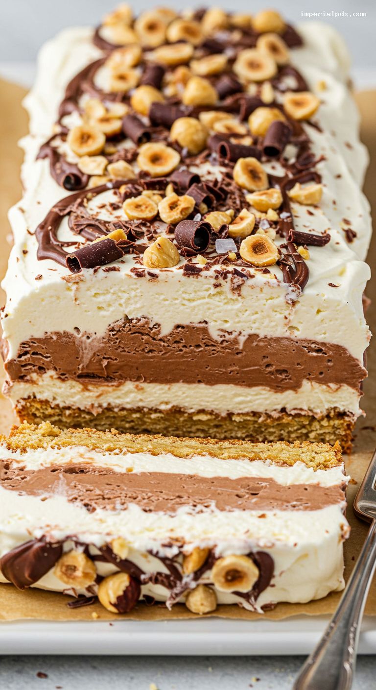 Chocolate-Hazelnut Icebox Loaf with Graham Layers – Closeup