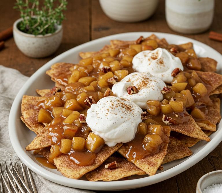 Churro Tortilla Nachos with Warm Apple Compote